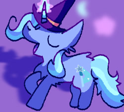 Size: 540x489 | Tagged: safe, artist:ponyenjoer, trixie, pony, unicorn, g4, eyes closed, female, glowing, glowing horn, hat, horn, magic, mare, smiling, solo, wizard hat