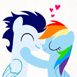 Size: 720x720 | Tagged: safe, artist:mlplary6, rainbow dash, soarin', pegasus, pony, g4, animated, boyfriend and girlfriend, eyes closed, female, gif, heart, kiss on the lips, kissing, male, mare, ship:soarindash, shipping, simple background, stallion, straight, white background