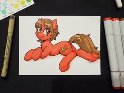 Size: 2048x1536 | Tagged: safe, artist:dandy, oc, oc only, oc:granada dulce, pony, unicorn, commission, copic, female, horn, looking at you, lying down, mare, smiling, traditional art, unicorn oc