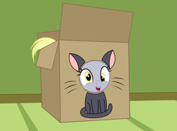 Size: 2573x1907 | Tagged: safe, artist:badumsquish, derpibooru exclusive, derpy hooves, cat, pegasus, pony, g4, badumsquish is trying to murder us, behaving like a cat, box, cute, derpabetes, happy, hole, looking at you, open mouth, open smile, peeking, pony in a box, show accurate, smiling, solo, whiskers