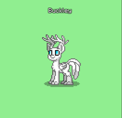 Size: 397x384 | Tagged: safe, oc, oc only, oc:buckley, deer, deer pony, original species, peryton, pony, pony town, antlers, deer oc, do not steal, folded wings, green background, male, non-pony oc, original character do not steal, peryton oc, simple background, solo, tail, tail feathers, white fur, wings