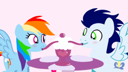 Size: 1920x1080 | Tagged: safe, artist:mlplary6, rainbow dash, soarin', pegasus, pony, g4, animated, blushing, boyfriend and girlfriend, drink, female, gif, heart, looking at each other, looking at someone, love, male, mare, milkshake, ship:soarindash, shipping, smiling, smiling at each other, stallion, straight, table
