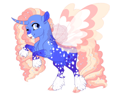 Size: 3600x2700 | Tagged: safe, artist:gigason, oc, oc only, oc:bream, alicorn, pony, ;p, blue eyes, cloven hooves, coat markings, colored hooves, curved horn, facial markings, female, gradient hooves, high res, hoof polish, horn, magical lesbian spawn, mare, mealy mouth (coat marking), obtrusive watermark, offspring, one eye closed, parent:oc:precious pearl, parent:sugar belle, parents:canon x oc, rearing, simple background, socks (coat markings), solo, spread wings, striped horn, tongue out, transparent background, transparent wings, unshorn fetlocks, watermark, wings, wink