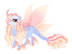 Size: 4700x3500 | Tagged: safe, artist:gigason, oc, oc only, oc:forest fairy, hybrid, pony, body markings, chest fluff, closed mouth, cloven hooves, colored hooves, colored horn, colored wings, curved horn, female, frown, golden eyes, gradient hooves, gradient mane, gradient tail, gradient wings, hoof polish, horn, hybrid oc, kirin hybrid, leg fluff, leonine tail, mare, multicolored horn, obtrusive watermark, parent:oc:precious pearl, parent:oc:wisteria, parents:oc x oc, raised hoof, simple background, solo, standing, striped horn, tail, transparent background, transparent wings, watermark, wings, yellow eyes