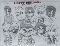 Size: 1927x1455 | Tagged: safe, artist:tom artista, oc, oc:rainbow_dash.exe, human, inkling, .exe, art, creepy, creepypasta, drawing, evil, evil counterpart, eyeless jack, halloween, happy halloween, j.b.m, jeff the killer, rainbow.exe, sketch, smiling, splatoon, ticci-toby