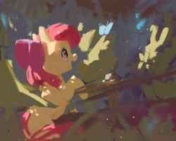Size: 4096x3273 | Tagged: safe, artist:inkhooves, apple bloom, butterfly, earth pony, pony, g4, bow, female, filly, foal, hair bow, solo