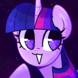 Size: 1000x1000 | Tagged: safe, artist:vivian reed, twilight sparkle, pony, unicorn, g4, bust, cute, female, grin, looking offscreen, mare, smiling, solo, twiabetes, unicorn twilight