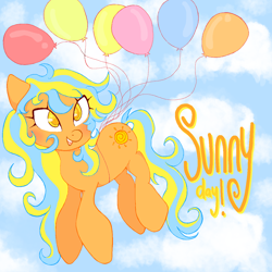 Size: 1280x1280 | Tagged: safe, oc, oc only, oc:summer swirl, earth pony, pony, balloon, female, gift art, mare, solo, yellow eyes