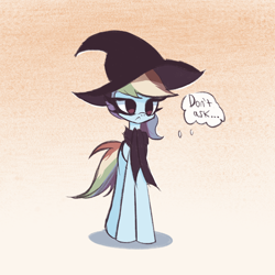 Size: 3000x3000 | Tagged: safe, artist:thebigstuff89, rainbow dash, pegasus, pony, g4, :<, hat, high res, long legs, rainbow dash always dresses in style, solo, witch hat