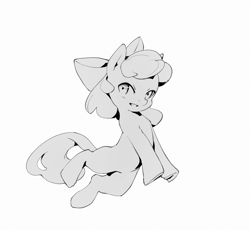 Size: 1383x1278 | Tagged: safe, artist:inkhooves, apple bloom, earth pony, pony, g4, adorabloom, cute, female, filly, foal, grayscale, monochrome, open mouth, open smile, simple background, smiling, solo, white background