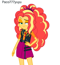 Size: 4650x5001 | Tagged: safe, artist:paco777yuyu, adagio dazzle, sunset shimmer, human, equestria girls, g4, alternate hairstyle, bacon hair, clothes swap, female, hair, implied adagio dazzle, pink skirt, simple background, solo, sunset, transparent background