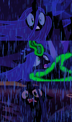 Size: 530x894 | Tagged: safe, edit, edited screencap, editor:incredibubbleirishguy, screencap, queen chrysalis, g4, to where and back again, what lies beneath, caption, comic, dark, furious, hat, horrified, implied starlight glimmer, meme, mourning, rain, reference, reference in the description, reference used, remake, screencap comic, shocked, the little mermaid, ursula, wicked witch of the west, witch hat
