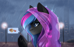 Size: 3461x2175 | Tagged: safe, artist:alunedoodle, oc, oc only, oc:obabscribbler, earth pony, pony, city, female, high res, phone, rain, raincoat, solo, two toned mane