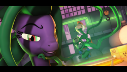 Size: 3840x2159 | Tagged: safe, alternate version, artist:madfoot8, fili-second, humdrum, mane-iac, earth pony, pony, g4, 3d, colt, female, foal, hardy steward, high res, humdrum costume, male, marey allen, power ponies, prehensile mane, source filmmaker, tentacle hair, tresemme