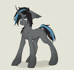 Size: 2100x2000 | Tagged: safe, artist:milkusy, oc, oc only, oc:mephistopheles, pony, unicorn, eyebrows, female, high res, looking at you, male, mare, simple background, smiling, smiling at you, solo, teeth