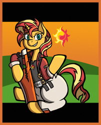 Size: 1050x1300 | Tagged: safe, artist:its-filly-silly, sunset shimmer, pony, unicorn, g4, crossover, guilty gear, sol badguy, solo, sword, weapon
