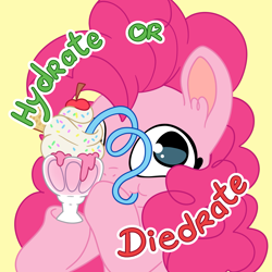 Size: 3319x3319 | Tagged: safe, artist:cutepencilcase, part of a set, pinkie pie, earth pony, pony, g4, bust, cherry, crazy straw, cute, diapinkes, drink, female, food, high res, mare, portrait, solo, sundae