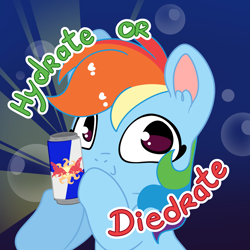 Size: 3319x3319 | Tagged: safe, artist:cutepencilcase, part of a set, rainbow dash, pegasus, pony, g4, bust, drink, energy drink, high res, portrait, red bull, smiling, solo