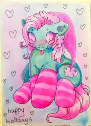 Size: 1450x2000 | Tagged: safe, artist:larvaecandy, minty, earth pony, pony, g3, clothes, socks, solo, traditional art
