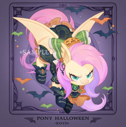 Size: 1024x1032 | Tagged: safe, artist:koyii-kong, fluttershy, bat, bat pony, pony, g4, bat ponified, clothes, dress, female, flutterbat, halloween, holiday, looking at you, mare, race swap, solo, spread wings, wings