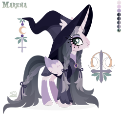 Size: 1920x1799 | Tagged: safe, artist:kabuvee, oc, oc only, oc:marena, alicorn, pony, braid, female, hat, mare, reference sheet, simple background, solo, transparent background, witch hat