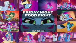 Size: 2000x1127 | Tagged: safe, edit, edited screencap, editor:quoterific, screencap, alphabittle blossomforth, dapple, izzy moonbow, misty brightdawn, onyx, pony, unicorn, friday night food fight, g5, my little pony: tell your tale, spoiler:g5, spoiler:my little pony: tell your tale, spoiler:tyts01e66, baby, baby pony, crying, female, male, mare, rebirth misty, stallion