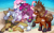 Size: 3200x2000 | Tagged: safe, artist:2pandita, oc, oc only, oc:heavy weather, bird, crab, deer, flamingo, pegasus, pony, unicorn, butt, deer oc, female, floaty, fluffy, glasses, high res, horn, inflatable bird, inner tube, non-pony oc, pegasus oc, plot, pool toy, tongue out, unicorn oc, unshorn fetlocks