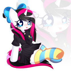 Size: 2560x2560 | Tagged: safe, alternate character, alternate version, artist:arwencuack, oc, oc:heart stitches, unicorn, anthro, clothes, commission, female, high res, socks, solo, stockings, striped socks, thigh highs, ych result, zoom layer