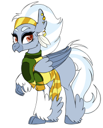 Size: 3931x4869 | Tagged: safe, artist:nomipolitan, oc, oc only, oc:maelstrom, hippogriff, clothes, ear piercing, earring, feather, female, jewelry, large butt, piercing, simple background, solo, transparent background, unshorn fetlocks, wings