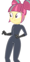 Size: 1443x2905 | Tagged: safe, artist:yaya54320, sour sweet, human, equestria girls, g4, base used, bodysuit, catsuit, clothes, latex, latex suit, looking at someone, shocked, simple background, solo, white background