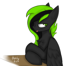 Size: 2486x2279 | Tagged: safe, artist:ashel_aras, oc, oc only, pegasus, pony, chest fluff, fangs, high res, one eye closed, simple background, solo, tongue out, white background