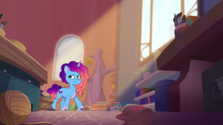 Size: 3072x1727 | Tagged: safe, screencap, misty brightdawn, pony, unicorn, g5, misty moves in, my little pony: tell your tale, spoiler:g5, spoiler:my little pony: tell your tale, spoiler:tyts01e65, crystal brighthouse, female, frown, mare, rebirth misty, solo, sweat, sweatdrop