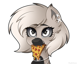 Size: 3716x3117 | Tagged: safe, artist:madelinne, oc, oc only, oc:devilvoice, female, food, high res, looking at you, pizza, simple background, solo, white background