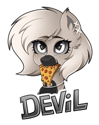 Size: 3455x4385 | Tagged: safe, artist:madelinne, oc, oc only, oc:devilvoice, female, food, pizza, simple background, solo, white background