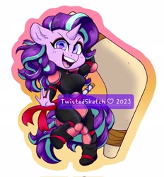 Size: 1899x2048 | Tagged: safe, artist:twisted-sketch, starlight glimmer, unicorn, anthro, plantigrade anthro, g4, boomerang, breasts, busty starlight glimmer, clothes, cosplay, costume, female, inuyasha, looking at you, mare, open mouth, open smile, outline, sango, simple background, smiling, smiling at you, solo, voice actor joke, white background