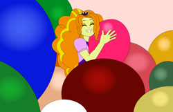 Size: 1112x719 | Tagged: safe, artist:hakdurbin, adagio dazzle, human, equestria girls, g4, balloon, cute, female, happy, hug