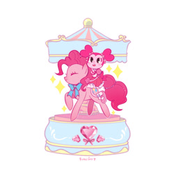 Size: 828x828 | Tagged: safe, artist:kuroiifox, pinkie pie, earth pony, gem (race), pony, g4, spoiler:steven universe: the movie, carousel, crossover, default spinel, duo, duo female, female, gem, mare, simple background, spinel, spinel (steven universe), spoilers for another series, steven universe, steven universe: the movie, white background