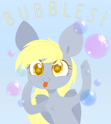 Size: 5000x5558 | Tagged: safe, artist:belka-sempai, derpy hooves, pegasus, pony, g4, absurd resolution, big ears, bubble, chest fluff, colored pupils, cute, derpabetes, female, looking at you, mare, smiling, smiling at you, solo, sparkles, tongue out, wings