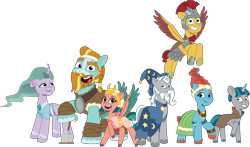 Size: 4513x2651 | Tagged: safe, artist:prixy05, flash magnus, meadowbrook, mistmane, rockhoof, somnambula, star swirl the bearded, stygian, earth pony, pegasus, pony, unicorn, g4, g5, my little pony: tell your tale, egyptian, egyptian headdress, egyptian pony, female, g4 to g5, generation leap, group, male, mare, pillars of equestria, simple background, stallion, transparent background, vector