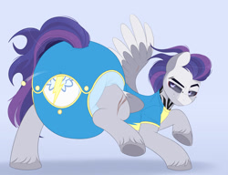 Size: 1920x1477 | Tagged: safe, artist:shuphle, oc, oc:dread, pegasus, pony, g4, abdl, adult diaper, adult foal, butt, diaper, diaper butt, diaper fetish, diapered, fetish, impossibly large diaper, male, mane, non-baby in diaper, onesie, pegasus oc, poofy diaper, purple mane, purple tail, romper, stallion, tail, white diaper, wonderbolts