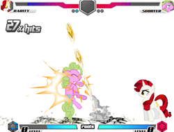 Size: 629x479 | Tagged: safe, rarity, pony, unicorn, fighting is magic, g4, diamonds, female, fight, mare, palette swap, recolor, scooter (character), simple background, white background