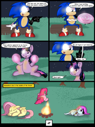 Size: 6000x8000 | Tagged: safe, artist:chedx, fluttershy, pinkie pie, twilight sparkle, alicorn, earth pony, hedgehog, pegasus, pony, comic:learning with pibby glitch battles, g4, alternate universe, comic, commission, community related, corrupted, crossover, multiverse, pibby, sonic the hedgehog, sonic the hedgehog (series), twilight sparkle (alicorn)