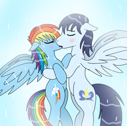 Size: 727x720 | Tagged: safe, artist:dasher666, artist:tinuleaf, edit, rainbow dash, soarin', pegasus, pony, g4, bipedal, female, hot, kiss on the lips, kissing, love, male, mare, passionate, relaxed, relaxing, romantic, sexy, ship:soarindash, shipping, stallion, steamy, straight, wet, wet mane