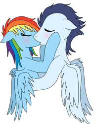 Size: 720x936 | Tagged: safe, artist:dasher666, artist:tinuleaf, edit, rainbow dash, soarin', pegasus, pony, g4, female, kiss on the lips, kissing, male, mare, ship:soarindash, shipping, simple background, stallion, straight, white background