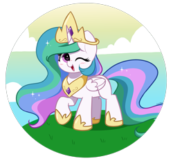 Size: 3723x3472 | Tagged: safe, artist:kittyrosie, princess celestia, alicorn, pony, g4, blushing, cute, cutelestia, female, heart, heart eyes, high res, kittyrosie is trying to murder us, mare, one eye closed, raised hoof, solo, wingding eyes