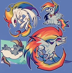 Size: 2070x2091 | Tagged: safe, artist:disaterror, rainbow dash, pegasus, pony, g4, alternate design, chaos, cloud, coat markings, discorded landscape, element of loyalty, female, flying, high res, mare, on a cloud, sharp teeth, sitting, solo, teeth, unusual pupils