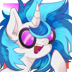 Size: 1280x1280 | Tagged: safe, artist:shorthalves, dj pon-3, vinyl scratch, pony, unicorn, g4, bust, female, mare, open mouth, open smile, smiling, solo