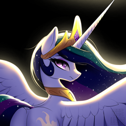 Size: 2048x2048 | Tagged: safe, alternate version, artist:theuser, princess celestia, alicorn, pony, g4, butt, dock, high res, jewelry, looking at you, looking back, looking back at you, plot, regalia, solo, sunbutt, tail, tiara