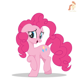 Size: 3000x3000 | Tagged: safe, artist:r4hucksake, pinkie pie, earth pony, pony, g4, blushing, cute, diapinkes, floppy ears, high res, open mouth, open smile, simple background, smiling, solo, standing on two hooves, transparent background