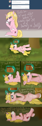 Size: 1280x3813 | Tagged: safe, artist:jillspencil, oc, oc:questrapolia, pony, unicorn, ask-questrapolia, crying, female, filly, foal, hoof on belly, magic, mare, solo, tears of joy